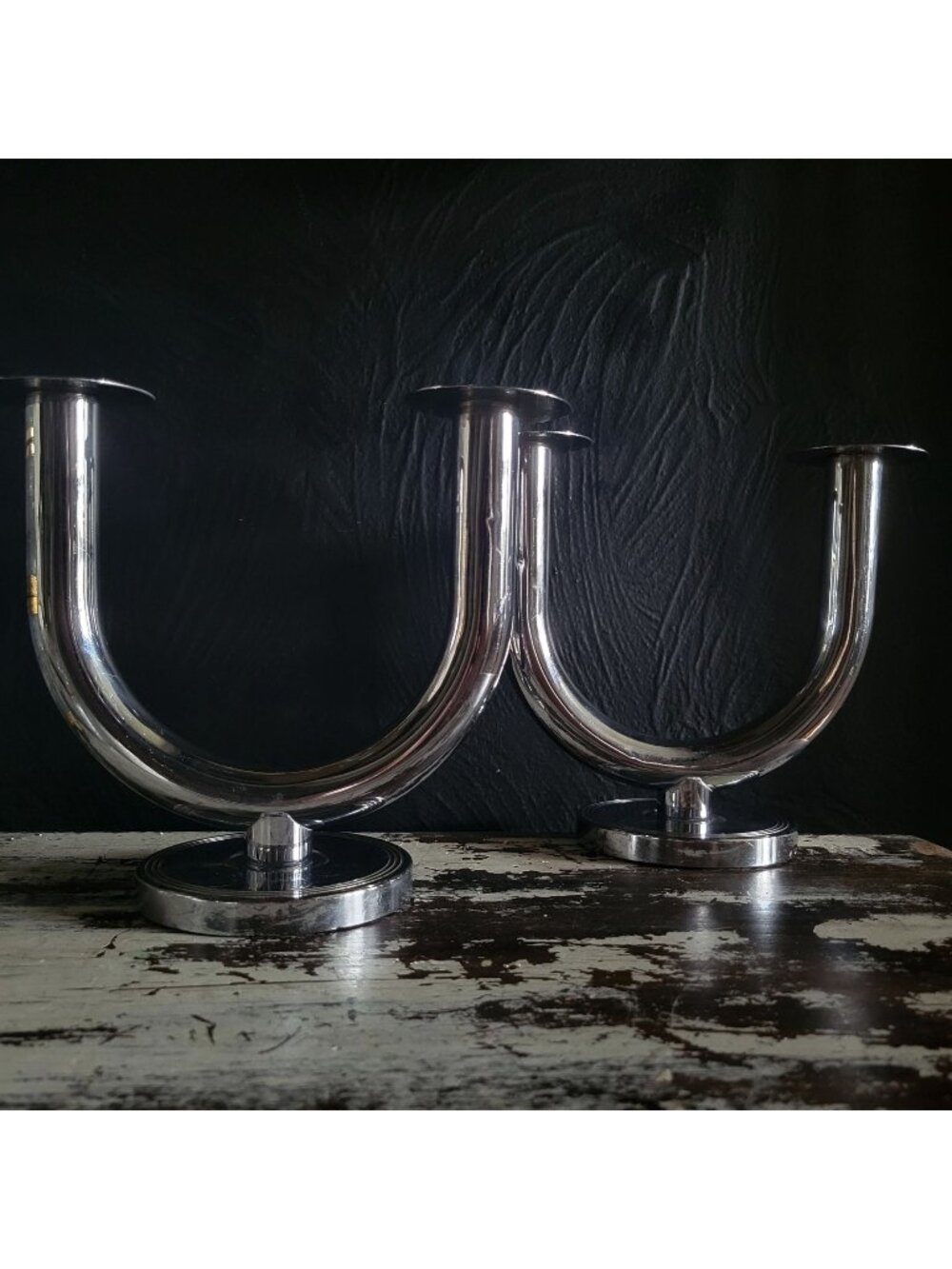Pair of 1930s Art Deco Chase By Walter Von Nessen Taurex U-Shaped Candle Holders
